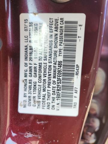 2015 HONDA CIVIC LX 19XFB2F53FE097486
