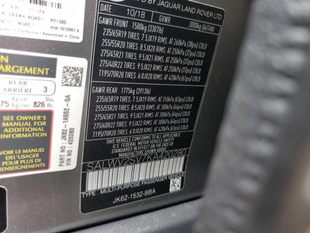 2019 LAND ROVER RANGE ROVER SPORT HSE DYNAMIC SALWV2SV7KA420280