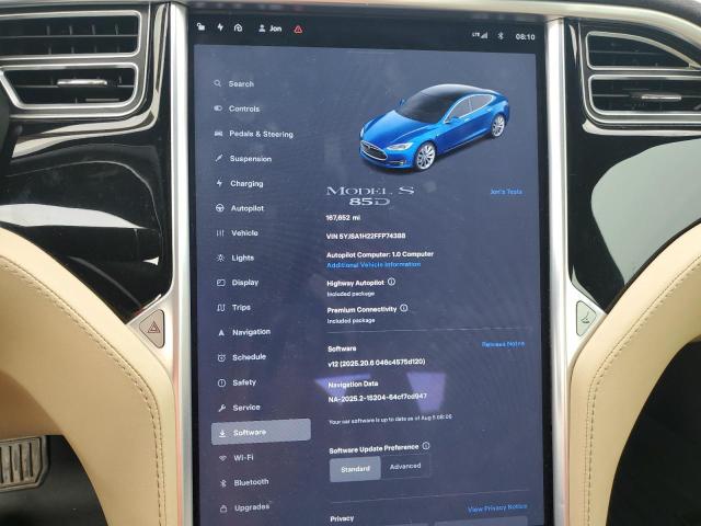 2015 TESLA MODEL S 85 5YJSA1H22FFP74388