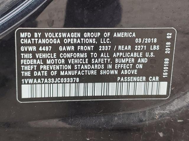 2018 VOLKSWAGEN PASSAT S #3264569912