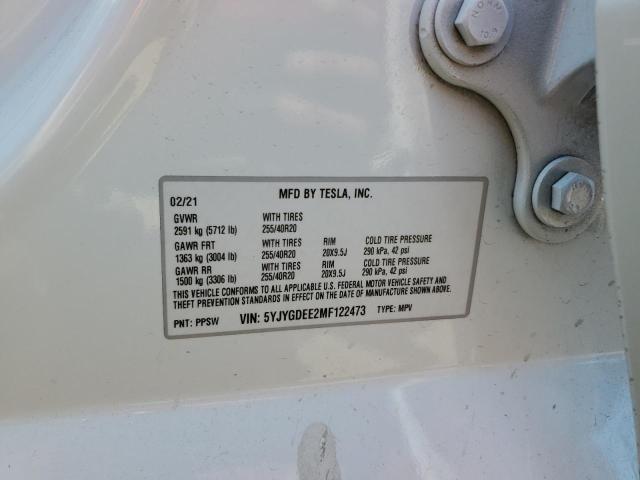 2021 TESLA MODEL Y 5YJYGDEE2MF122473
