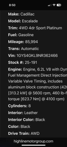 2022 CADILLAC ESCALADE S 1GYS4GKL9NR362XXX