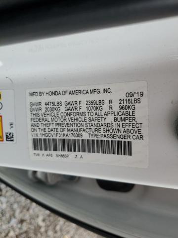2019 HONDA ACCORD SPORT 1HGCV1F31KA176009