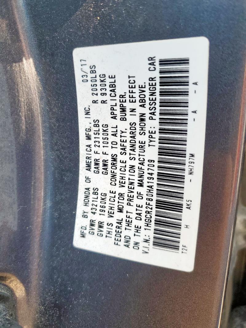 2017 HONDA ACCORD EXL 1HGCR2F80HA194709