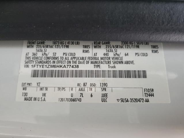 2017 FORD TRANSIT T-150 1FTYE1ZM6HKA77438