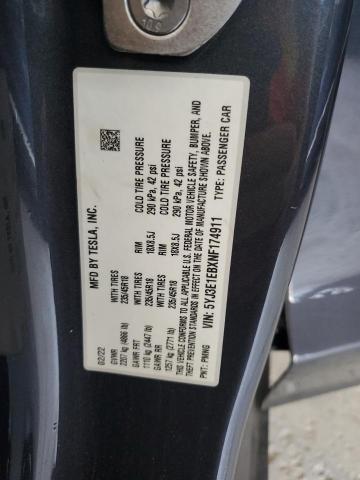 2022 TESLA MODEL 3 5YJ3E1EBXNF174911