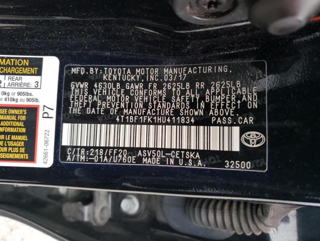 2017 TOYOTA CAMRY LE 4T1BF1FK1HU411834