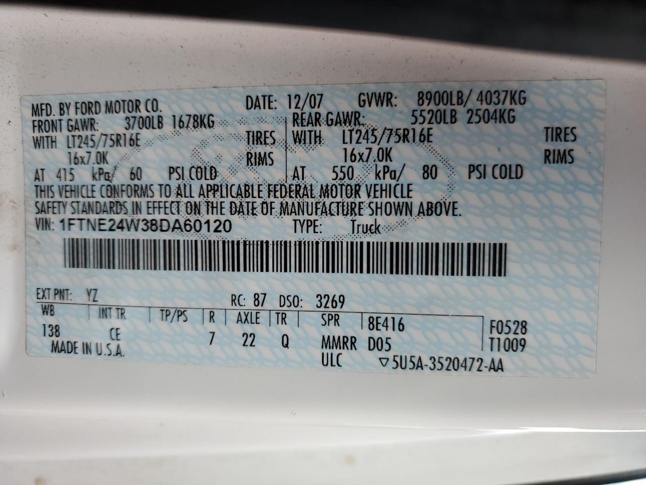 Lot #3226100947 2008 FORD ECONOLINE