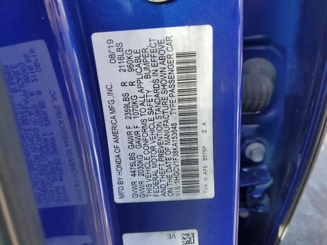 2019 HONDA ACCORD SPORT 1HGCV1F38KA153648