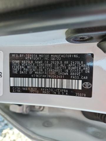 2022 TOYOTA CAMRY XSE 4T1K31AK3NU043491