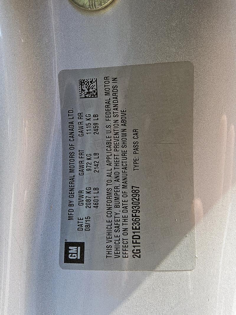 2015 CHEVROLET CAMARO LT 2G1FD1E36F9302987