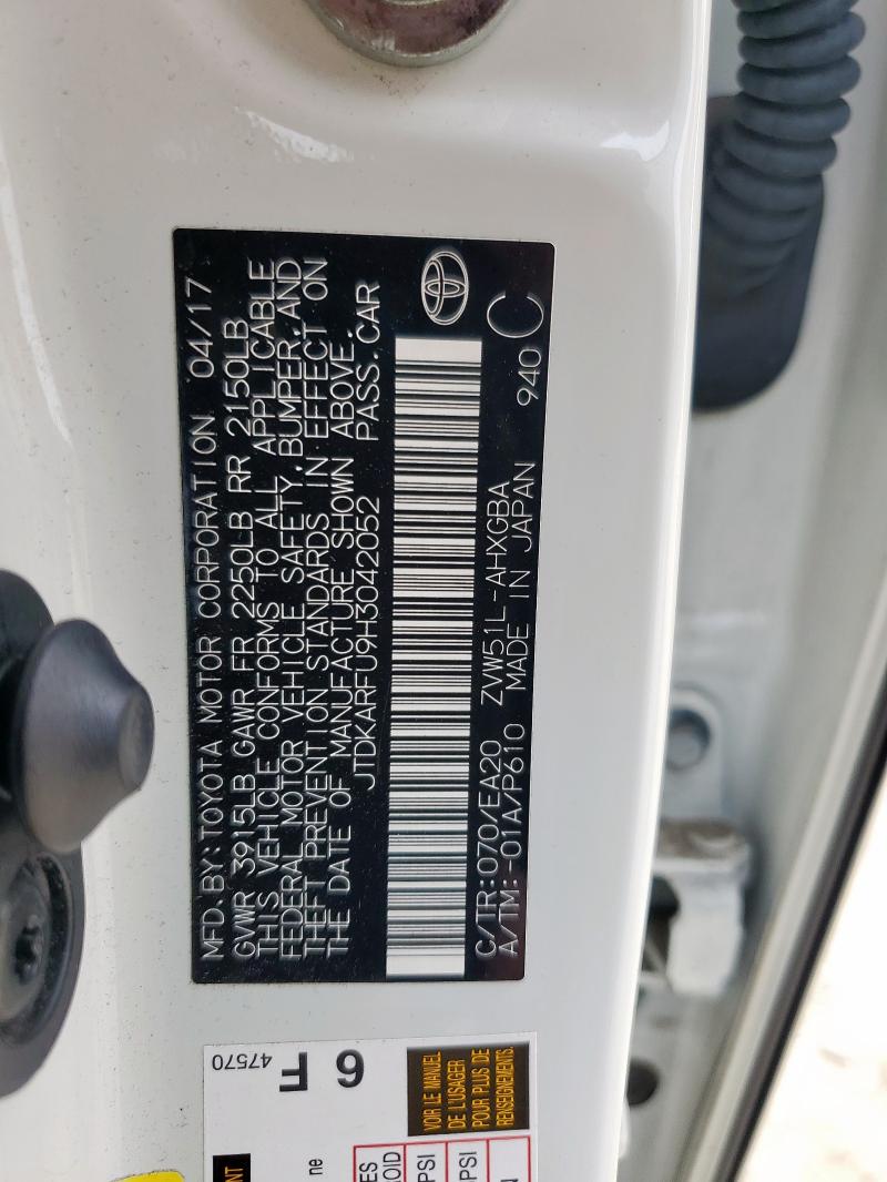 2017 TOYOTA PRIUS JTDKARFU9H3042052
