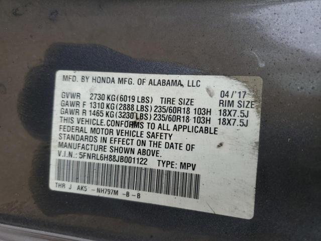 2018 HONDA ODYSSEY TO 5FNRL6H88JB001122