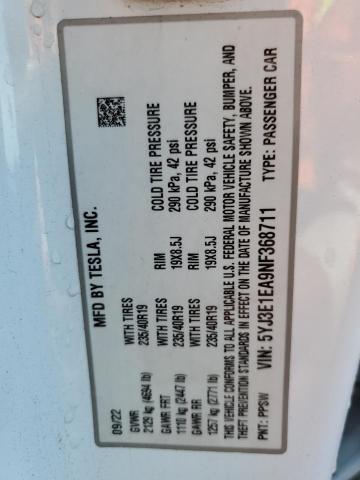 2022 TESLA MODEL 3 5YJ3E1EA9NF368711
