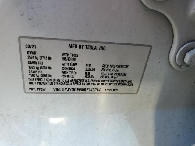 2021 TESLA MODEL Y 5YJYGDEE5MF140014