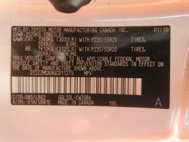 2016 LEXUS RX 350 2T2ZZMCA9GC011275