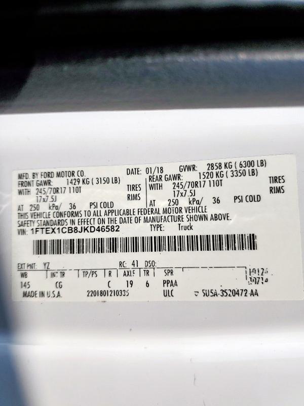 2018 FORD F150 SUPER CAB - 1FTEX1CB8JKD46582
