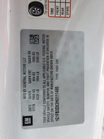 2017 CHEVROLET CAMARO LT 1G1FB3DX2H0111490