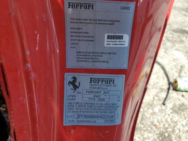 2017 FERRARI 488 SPIDER ZFF80AMA8H0225341