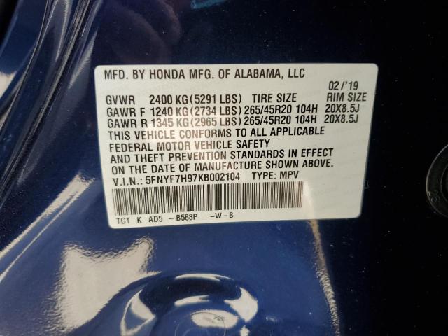 2019 HONDA PASSPORT T 5FNYF7H97KB002104