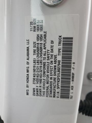 2020 HONDA RIDGELINE 5FPYK3F51LB027948