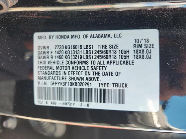 2019 HONDA RIDGELINE 5FPYK3F10KB020291