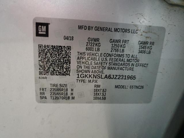 2018 GMC ACADIA SLE 1GKKNSLA6JZ231965