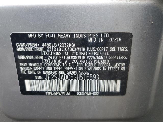 2016 SUBARU FORESTER 2 JF2SJADC5GH516593
