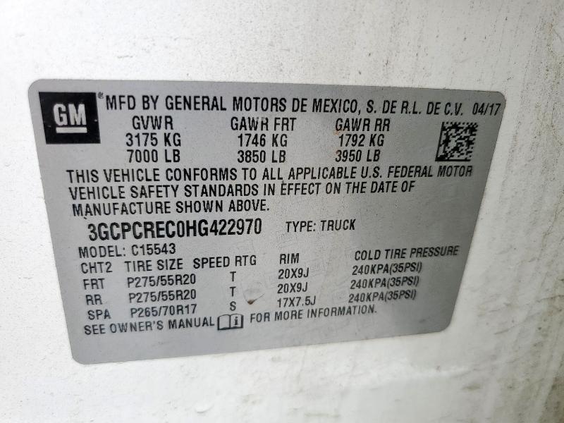 2017 CHEVROLET SILVERADO 3GCPCREC0HG422970