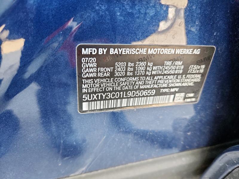 2020 BMW X3 SDRIVE30I 5UXTY3C01L9D50659