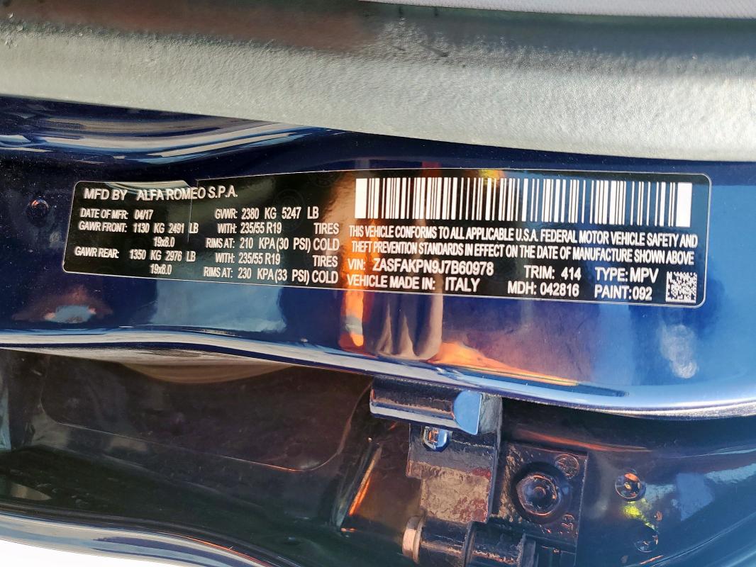 2018 ALFA ROMEO STELVIO SPORT ZASFAKPN9J7B60978