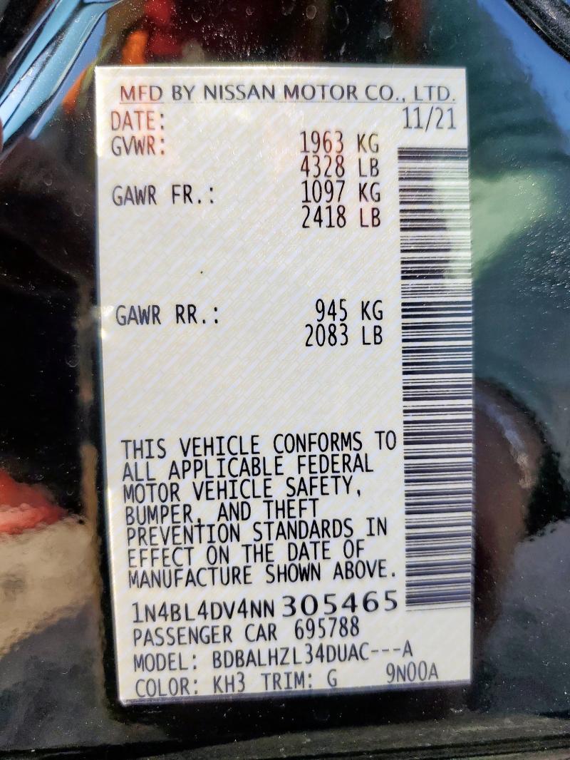 2022 NISSAN ALTIMA SV - 1N4BL4DV4NN305465