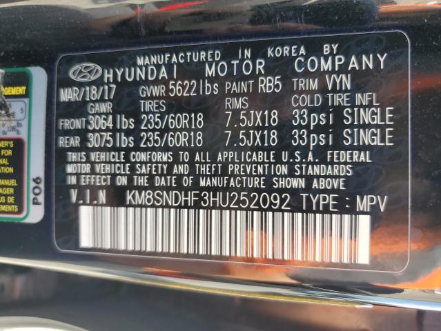 2017 HYUNDAI SANTA FE S KM8SNDHF3HU252092
