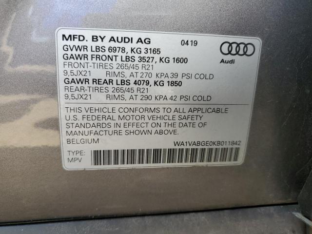 2019 AUDI E-TRON PRE WA1VABGE0KB011842