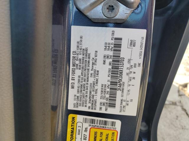 2019 FORD FUSION SEL 3FA6P0CD0KR153703