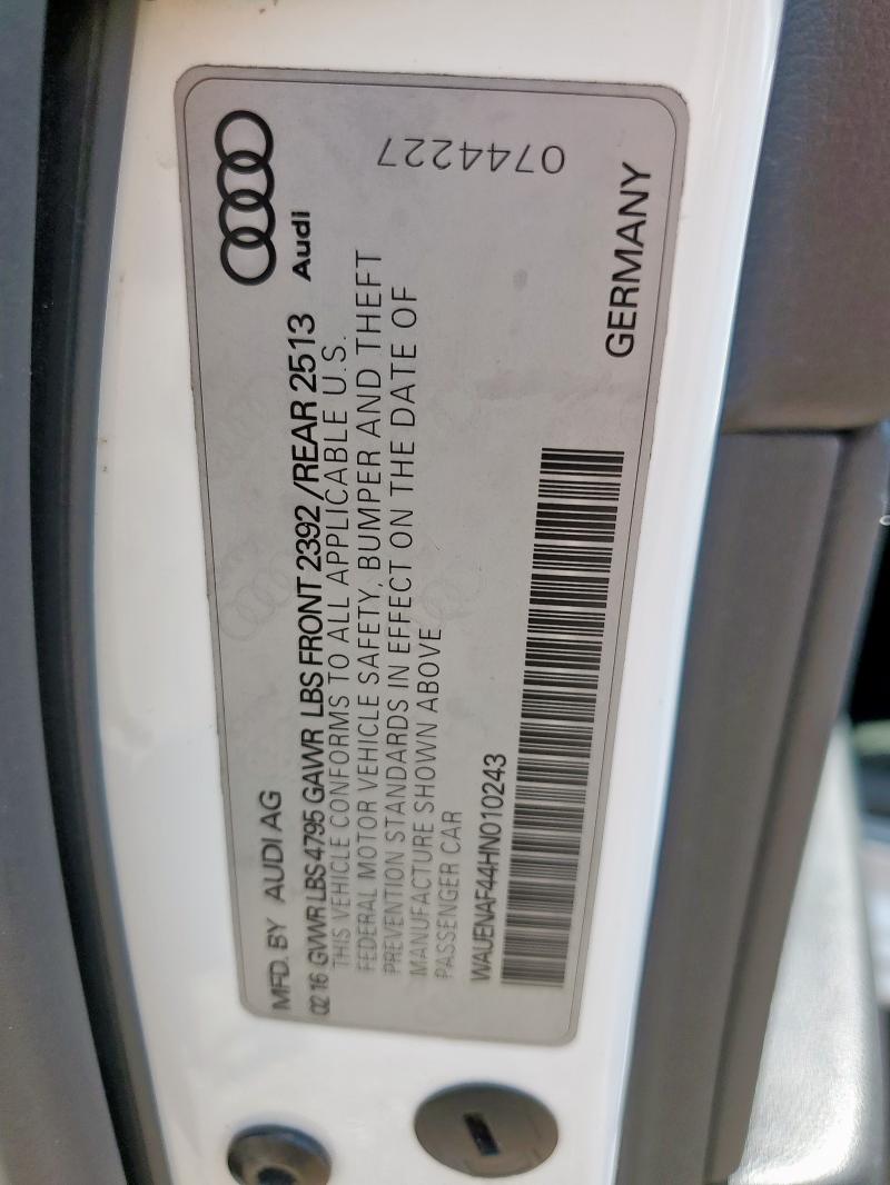2017 AUDI A4 PREMIUM PLUS WAUENAF44HN010243
