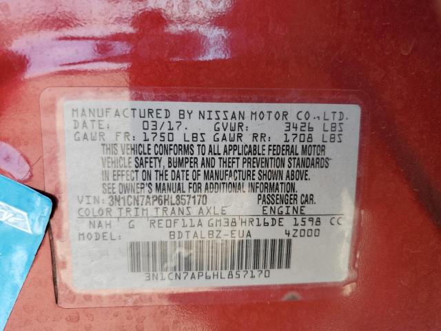 2017 NISSAN VERSA S 3N1CN7AP6HL857170