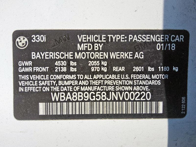 2018 BMW 330 I WBA8B9G58JNV00220