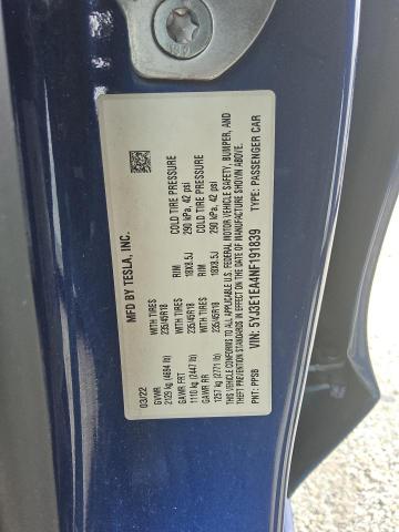 2022 TESLA MODEL 3 5YJ3E1EA4NF191839