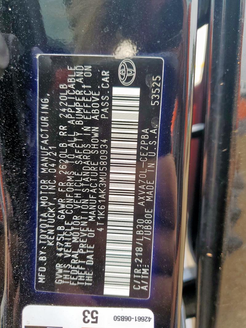 2021 TOYOTA CAMRY XSE 4T1K61AK3MU580934