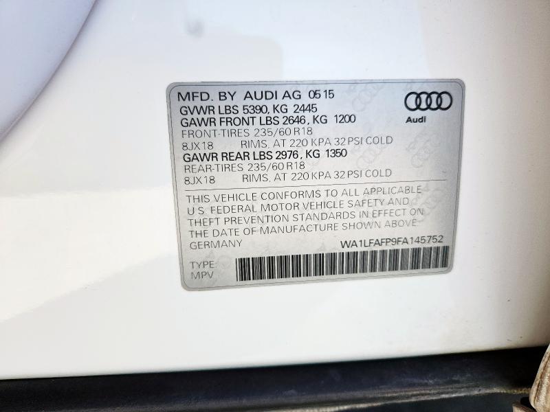2015 AUDI Q5 PREMIUM WA1LFAFP9FA145752