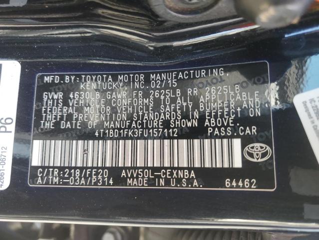 2015 TOYOTA CAMRY HYBR 4T1BD1FK3FU157112