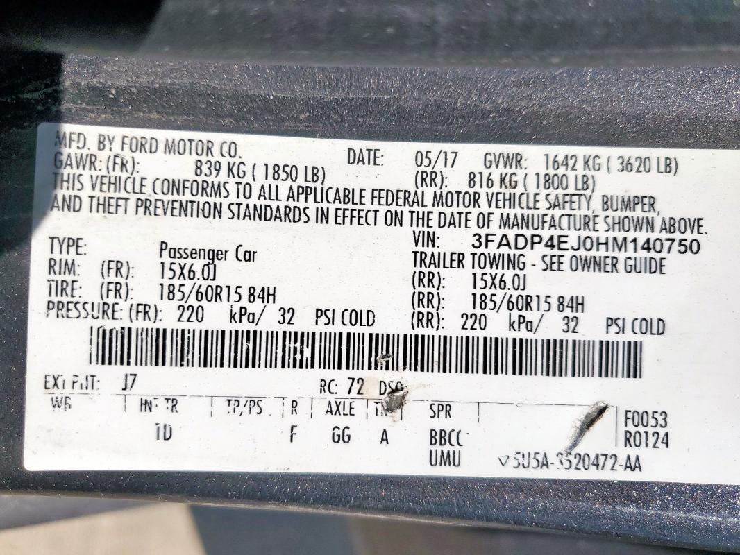 2017 FORD FIESTA SE 3FADP4EJ0HM140750