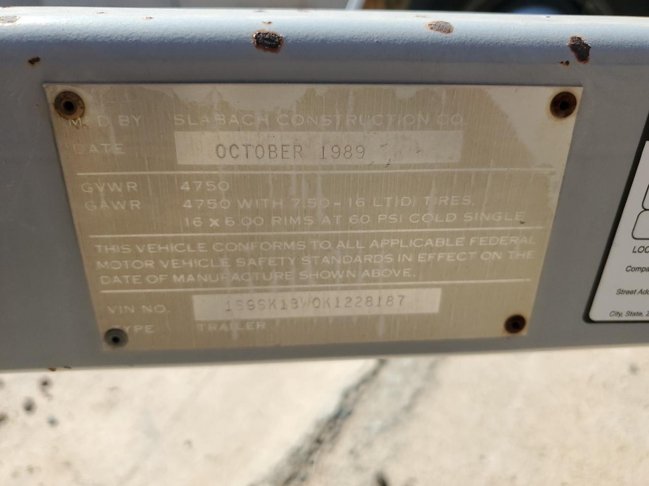 Lot #3304168441 1989 SLABACH UNKNOWN