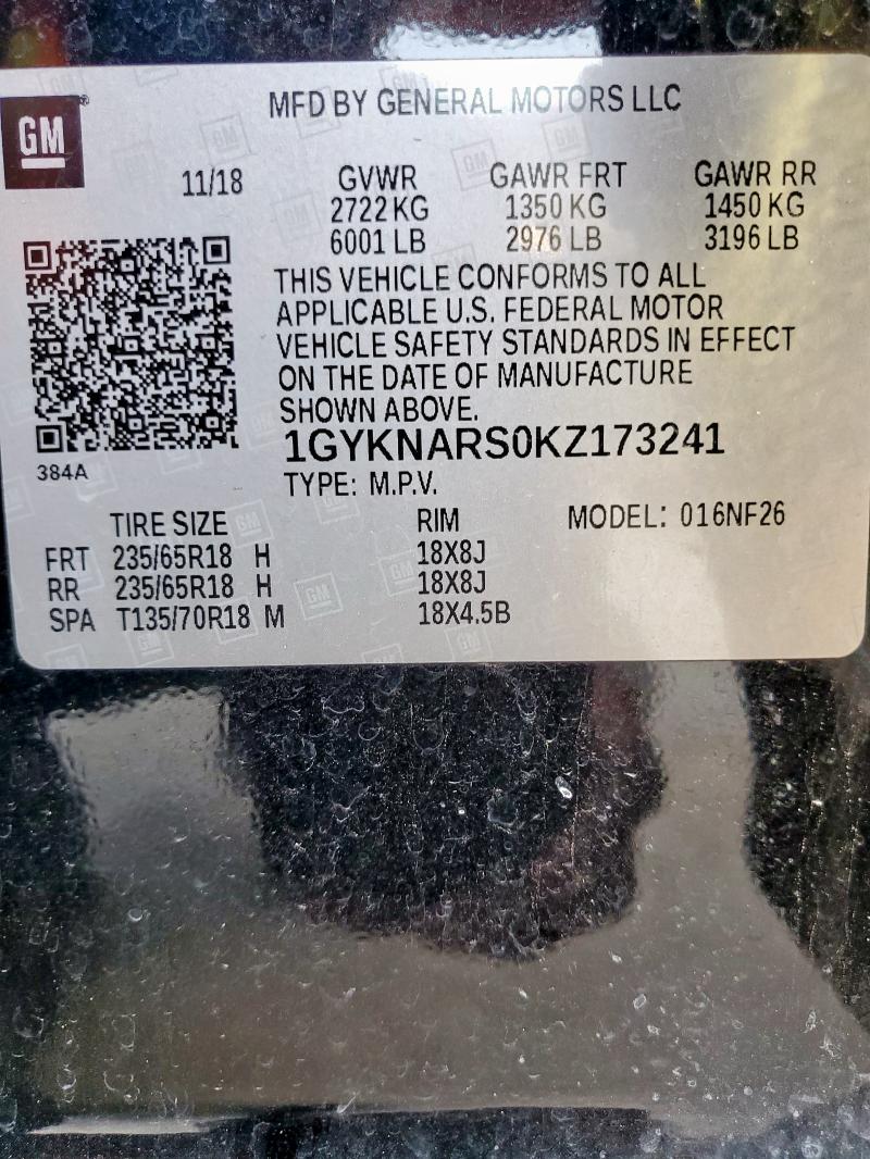2019 CADILLAC XT5 1GYKNARS0KZ173241