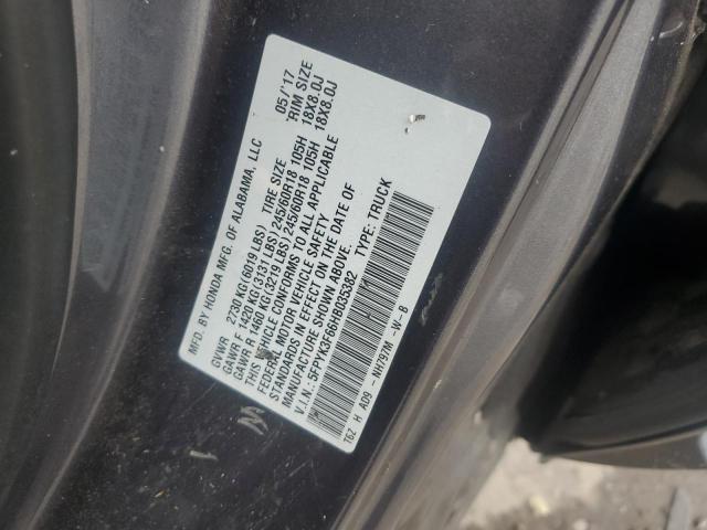 2017 HONDA RIDGELINE 5FPYK3F66HB035382