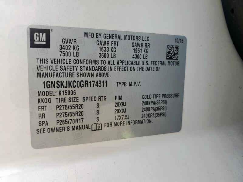 2016 CHEVROLET SUBURBAN K 1GNSKJKC0GR174311