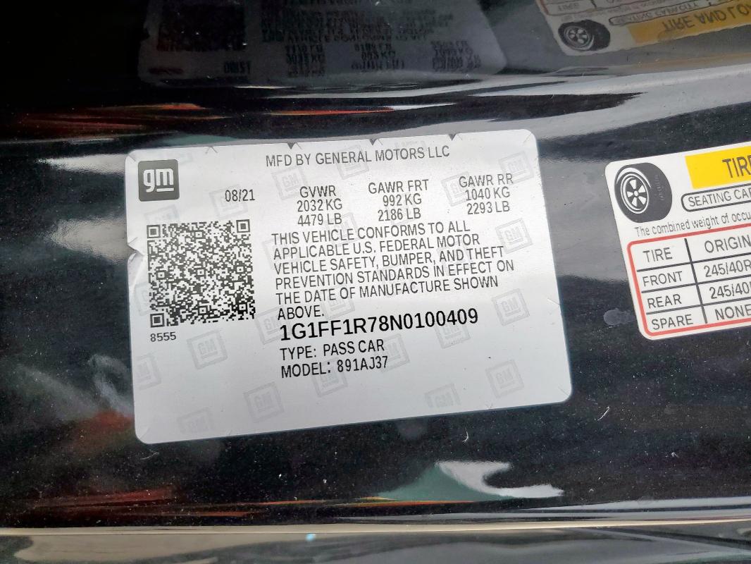 2022 CHEVROLET CAMARO LT1 - 1G1FF1R78N0100409
