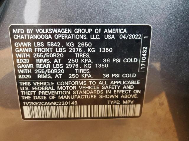 2022 VOLKSWAGEN ATLAS CROS 1V2KE2CA5NC220149