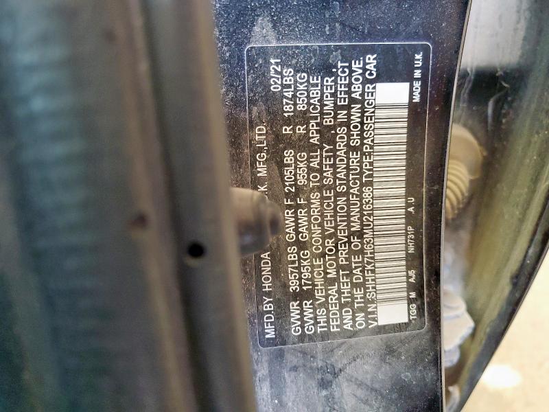 2021 HONDA CIVIC EX SHHFK7H63MU216386